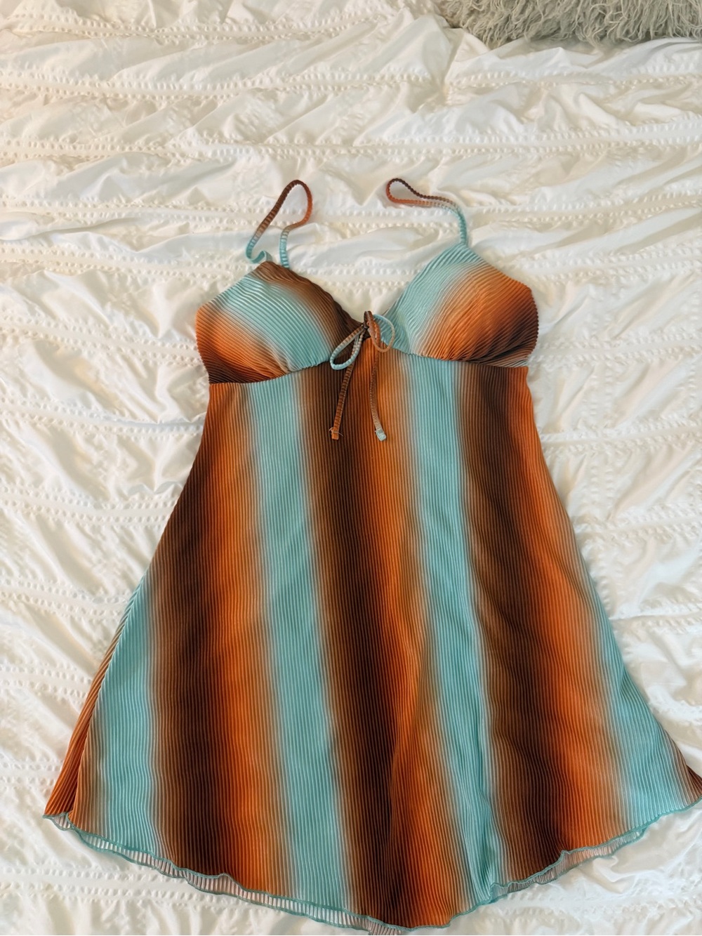 No Boundaries Teal and Rust Striped Slip Dress